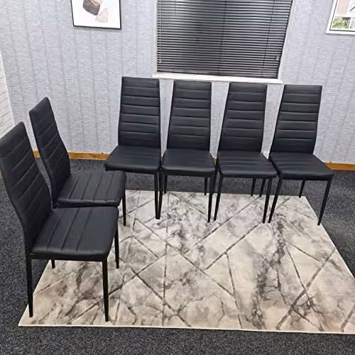 Kosy Koala Set of 6 Black Faux Leather Padded Dining Chairs with Metal Legs – 2