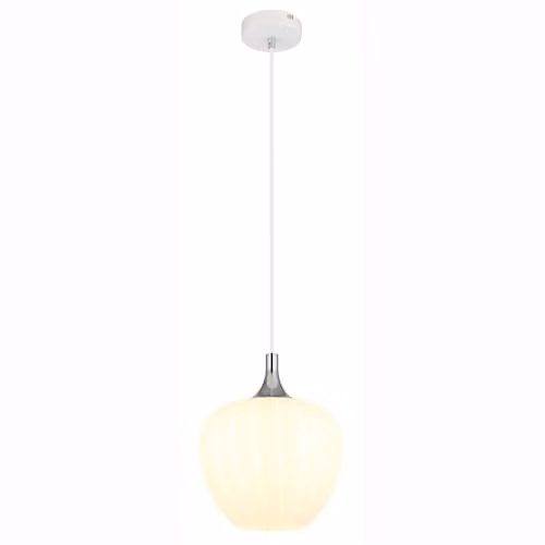 Netlighting Maxy White and Chrome Dome Pendant Lamp with Glass Shade, Height: 120 cm, Diameter: 24 cm