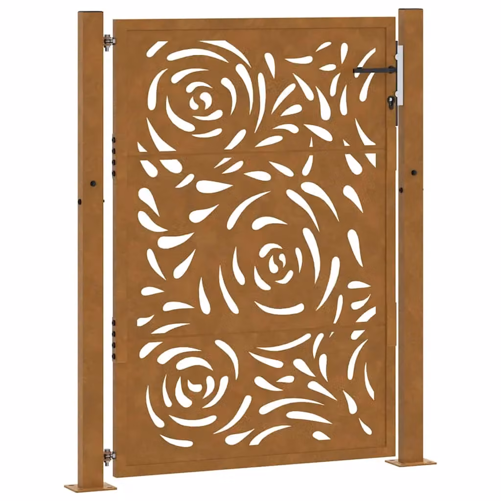 Berkfield Brown Weathering Steel Garden Gate with Flame Design, W: 105 cm, H: 130 cm – 2