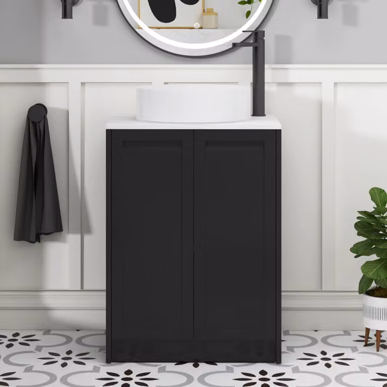 Royal Bathrooms Elmore 2 Door Floor Standing Bathroom Vanity Unit in Matt Nocturne Black with Carrara White Stone Worktop