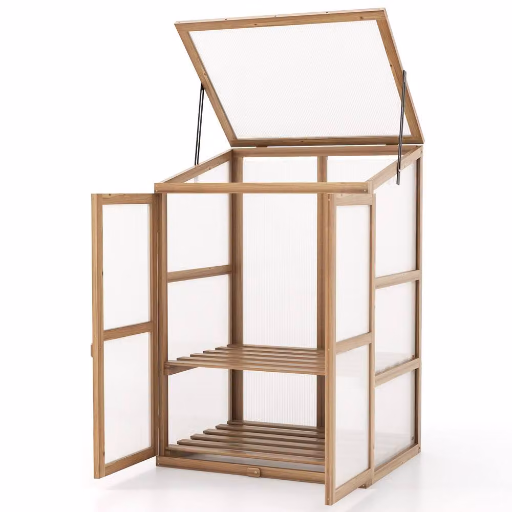 Costway White Wooden Portable Mini Garden Cold Frame Greenhouse with Polycarbonate Shelving – 3