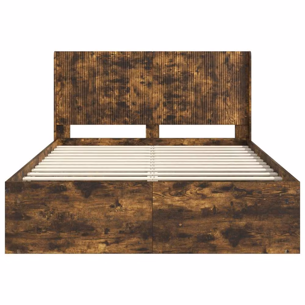 Berkfield Home Modern Bed Frame with Headboard and Side Compartment Storage, Smoked Oak, Brown, W/D/H: 120 x 200 cm – 4