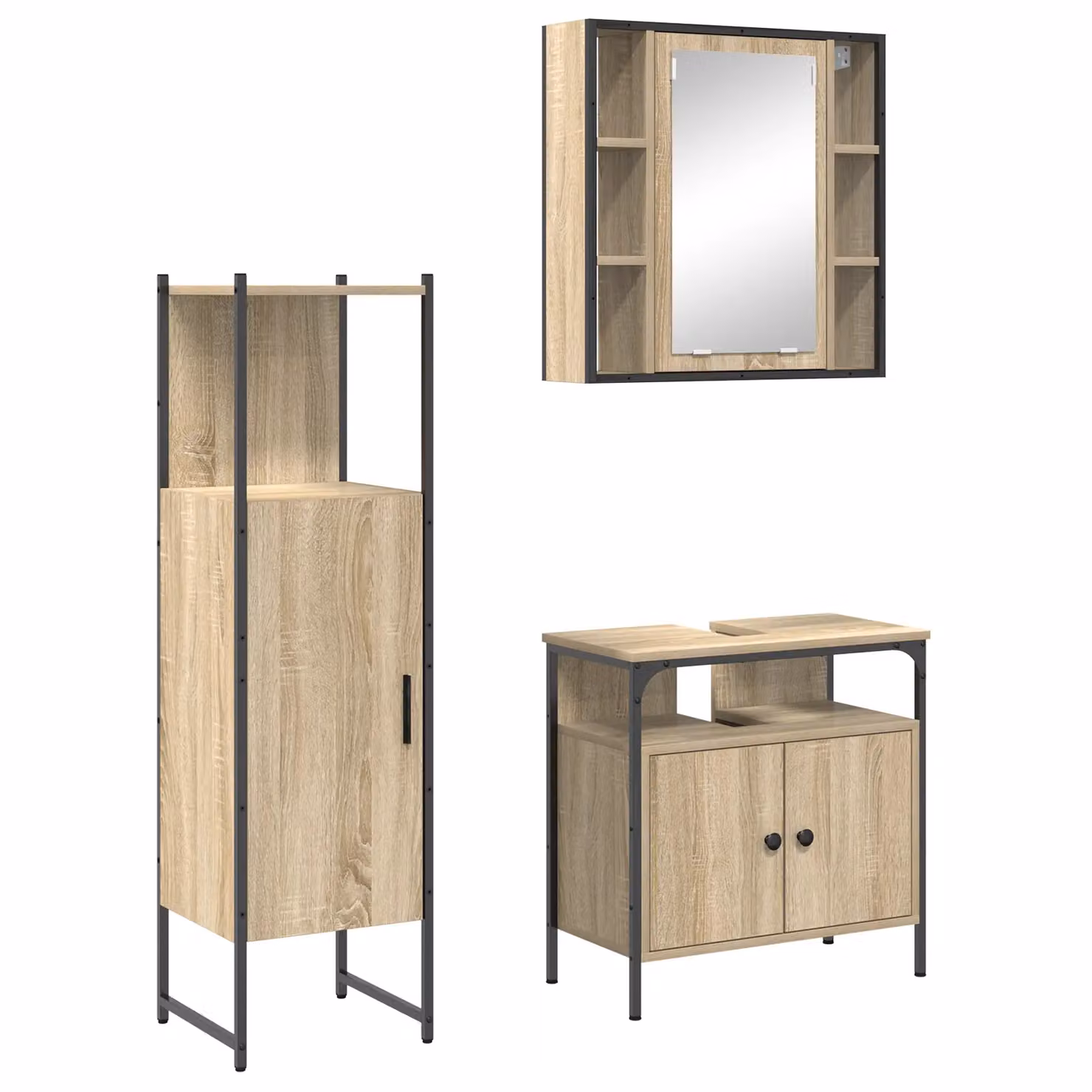 Berkfield Home 3 Piece Modern Bathroom Furniture Set in Beige Sonoma Oak Engineered Wood – 2