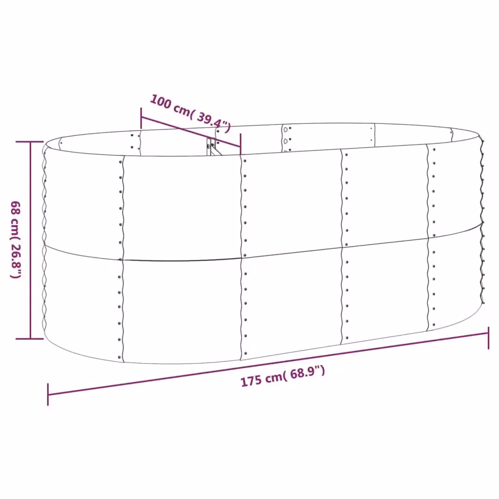 Berkfield Home Garden Grey Powder-coated Steel Raised Bed, W/D/H: 175 x 100 x 68 cm – 4