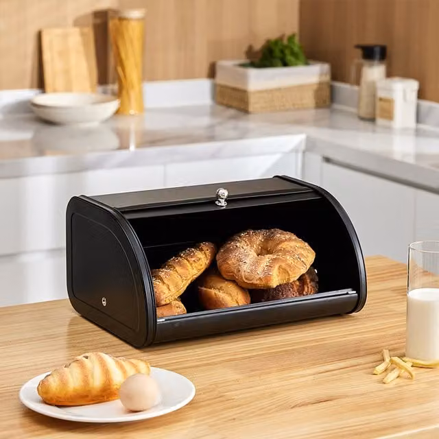 Lifeideas Metal Roll Top Bread Bin - Black