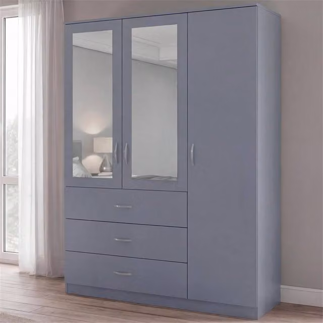 FORGEVIO Grey Modern Wide Wardrobe with Hinged Doors and Internal Drawers – 1