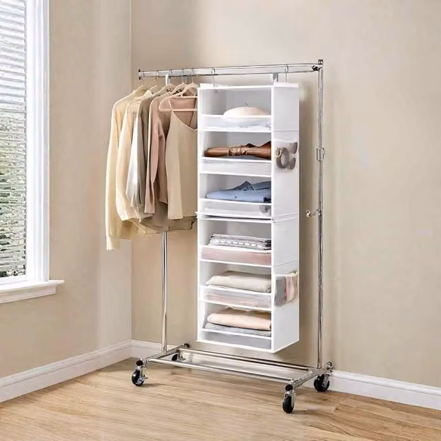 The Bazaarist 6 Tier Foldable Hanging Closet Organizer in White