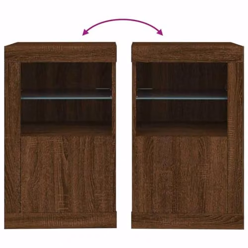 vidaXL Modern Side Cabinet with LED Lights in Brown Oak Engineered Wood and Glass – 4