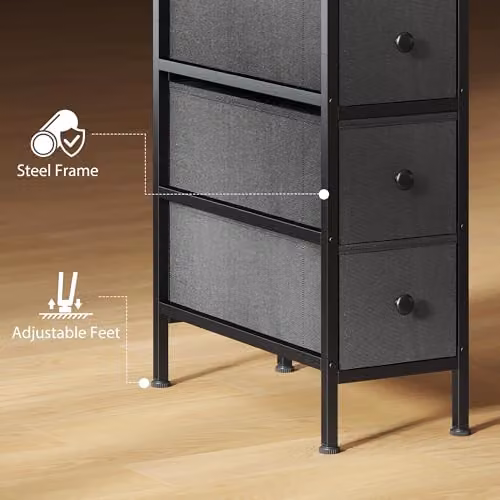 HOMCOM Slim Fabric Chest of Drawers with 4 Drawers, Black, H 81.5 x W 43.0 x D 20.0 cm – 6