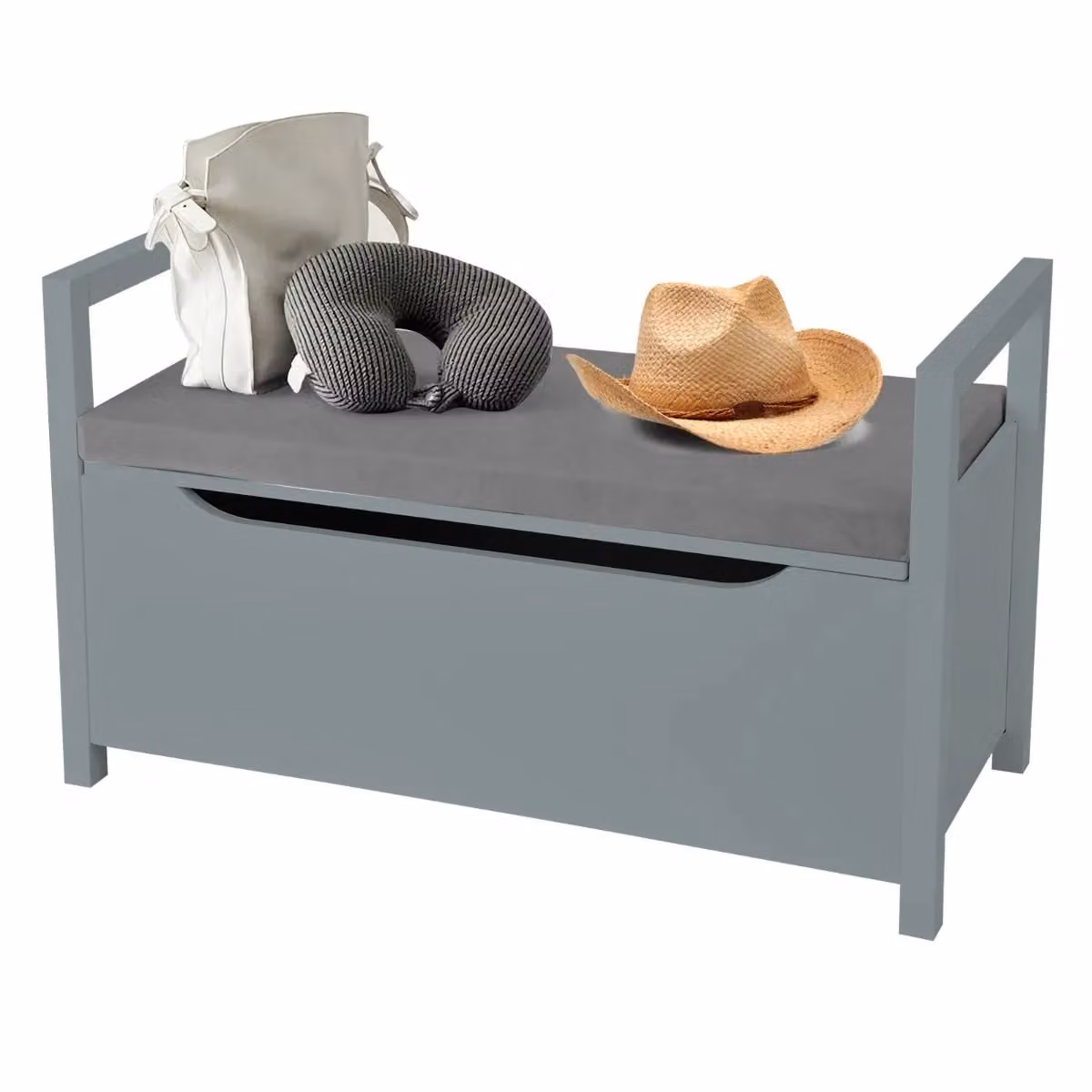 Costway 2-in-1 Wooden Shoe Storage Cabinet and Changing Bench with Padded Seat in Grey – 2