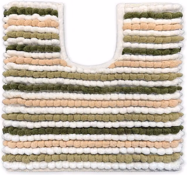 Allure Bath Fashions Striped Chunky Bobble U-Shaped Pedestal Toilet Mat in Green, W/D: 50 x 50 cm
