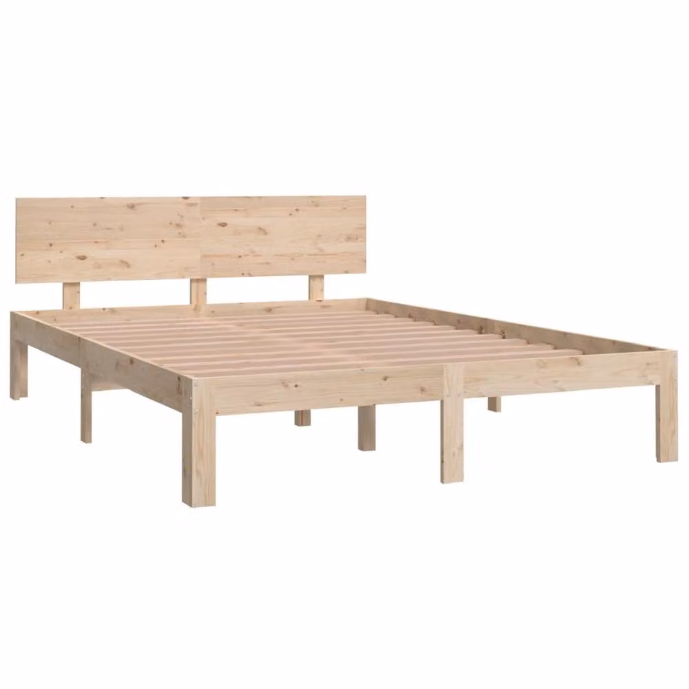 Berkfield Home Solid Wood Pine Double Bed Frame in Brown W: 135 cm, L: 190 cm – 2