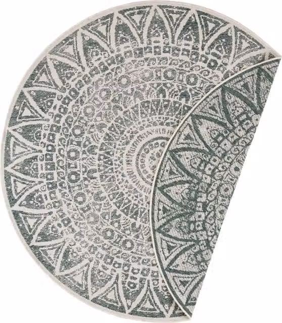 THE RUGS Lilja Vintage Round Indoor Outdoor Reversible Easy Care Rug in Green, Diameter: 100 cm
