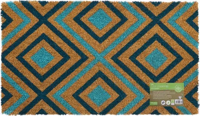 JVL Rhombus Door Mat in Petrol Blue, Weatherproof and Non-Slip, W/D/H: 70 x 40 x 1.5 cm