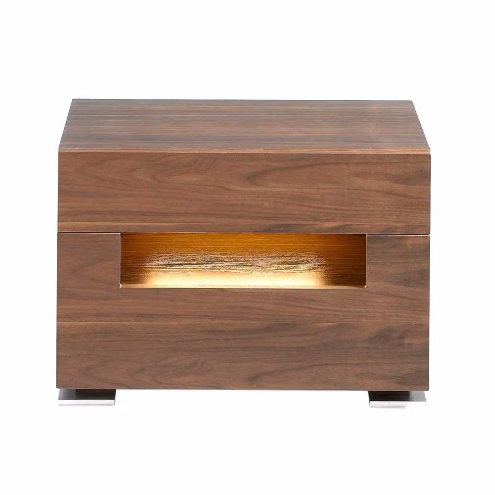 Angel Cerda Walnut Bedside Table in Brown with Integrated Lighting and Soft Close Drawers – 2