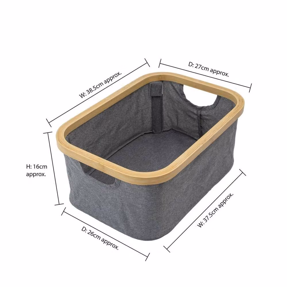EONLION Foldable Bamboo Storage Basket with Handles in Grey, W/D/H: 50.0 x 50.0 x 26.0 cm – 2