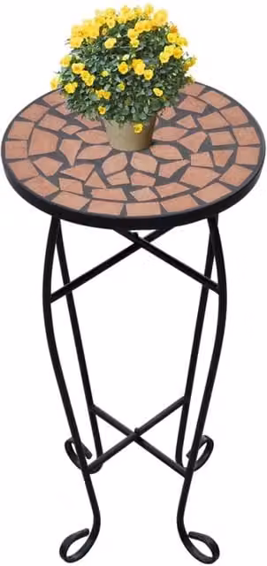 Berkfield Home Mosaic Side Table and Plant Table in Black with Ceramic and Metal Construction, W/D/H: 30 x 30 x 60 cm – 1