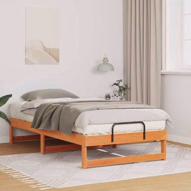 Berkfield Home Modern Solid Pine Wood Bed Frame, Brown, W/D/H: 90 x 190 cm