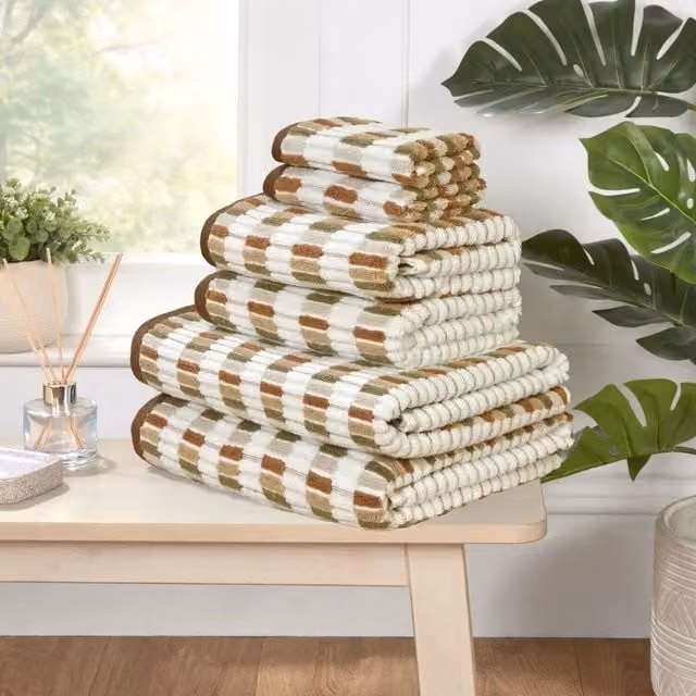 Rapport Home Santa Cruz 6 Piece Cotton Towel Set with Checked Border in Multicolour