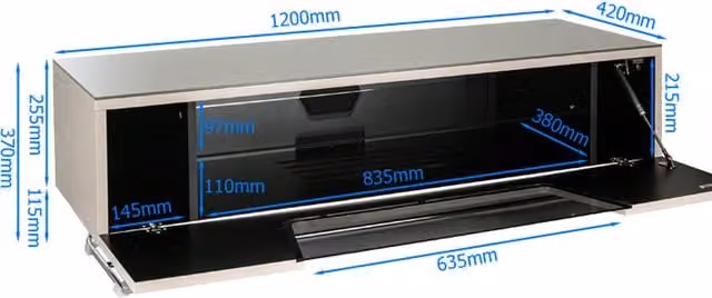 Alphason Chromium 2 Modern Glossy Black TV Cabinet with Glass and Metal Details, Width: 120 cm