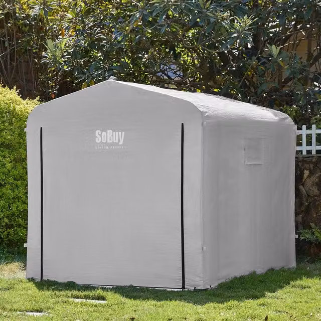 SoBuy Grey Outdoor Aluminium and Metal Bike Shed with Roll-Up Door