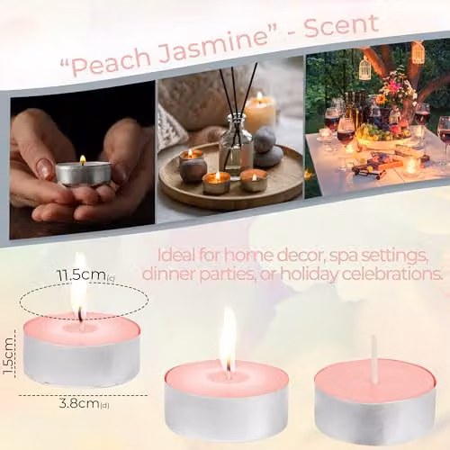 Deco Express Peach Jasmine Scented Tealight Candles, 25 Pack, Orange – 3