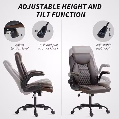 HOMCOM Brown Faux Leather Executive Office Chair with Headrest and Swivel Function – 5