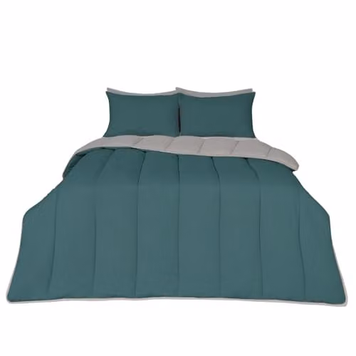 OHS 10.5 Tog Reversible Coverless Microfibre Duvet and Pillowcase Set, Petrol Green/Grey, W/D/H: 135 x 200 cm – 1