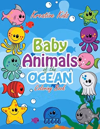 Kreative Kids Baby Animals of the Ocean Colouring Book for Children, Multicolour
