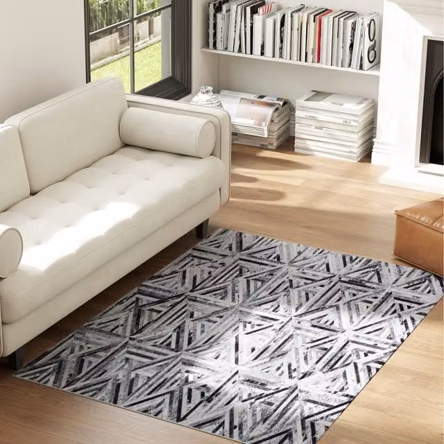 HOMCOM Black and Grey Chenille Non-Slip Washable Rectangular Rug, W: 120 cm, D: 170 cm, H: 0.5 cm