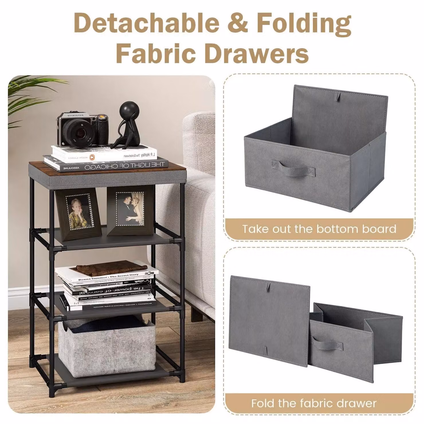 Costway 3-Tier Fabric Chest of Drawers with Metal Frame, Grey – 5