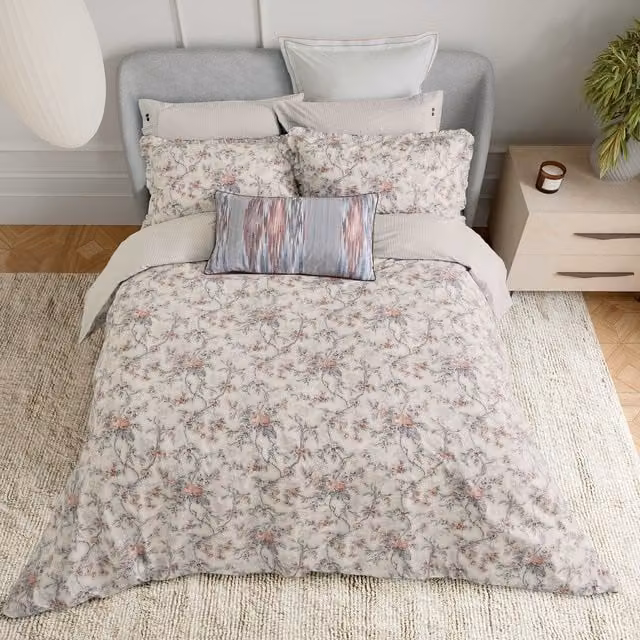 Bedeck of Belfast Estelle Floral Cotton Percale Duvet Cover and Pillowcase Set, Pink/Multicolour, 200 x 200 cm