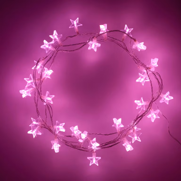 Lights4fun Indoor Star String Fairy Lights with 30 Pink LEDs on Transparent Cable