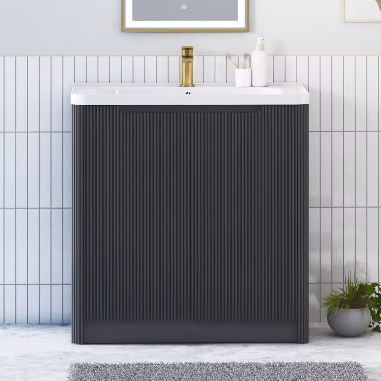 Royal Bathrooms Avenza 800mm Matt Obsidian Black Floor Standing 2 Door Vanity Unit with Ceramic Basin