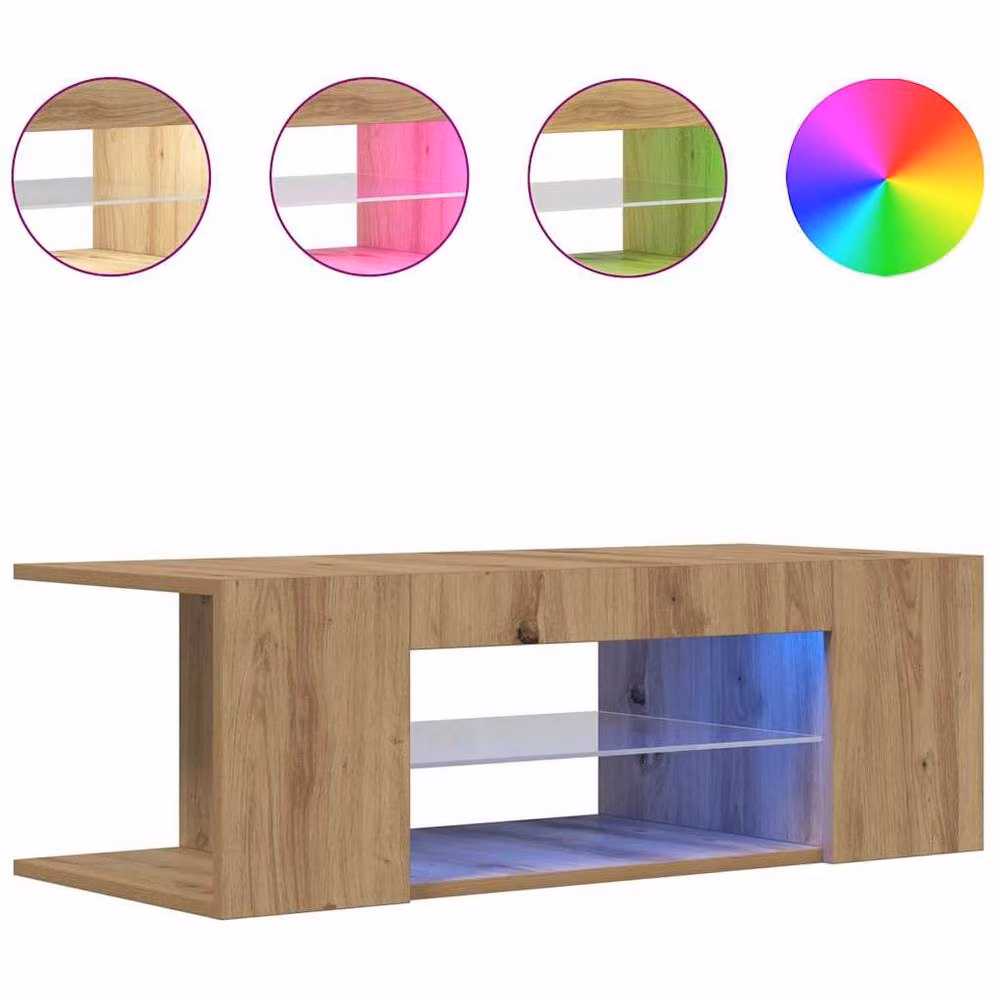 Berkfield Home Artisan Oak TV Cabinet with LED Lights in Brown, W/D/H: 90 x 39 x 30 cm – 4