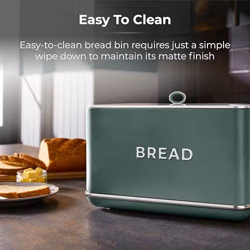 Tower Renaissance Airtight Metal Bread Bin, Green, 16L Capacity – 5