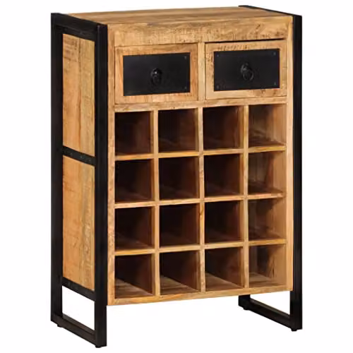 vidaXL Vintage Mango Wood and Metal Wine Rack for 16 Bottles, Brown and Black, W/D/H: 81 x 35 x 55 cm – 1