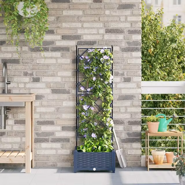 Berkfield Home Garden Planter with Trellis in Grey, W/D/H: 40 x 40 x 125.5 cm – 1