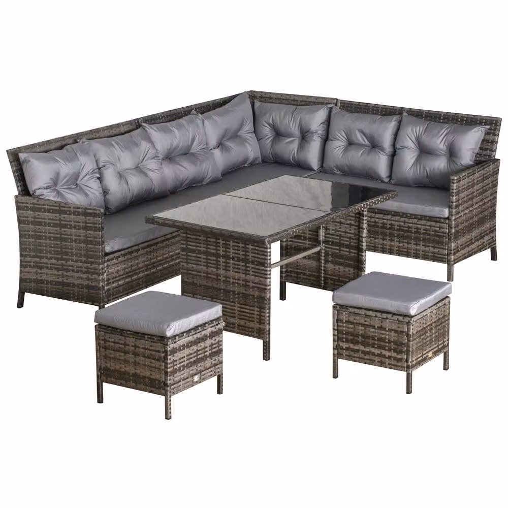 STILVORA 8-Seater Modern Sofa in Grey with Rattan and Metal Design – 4