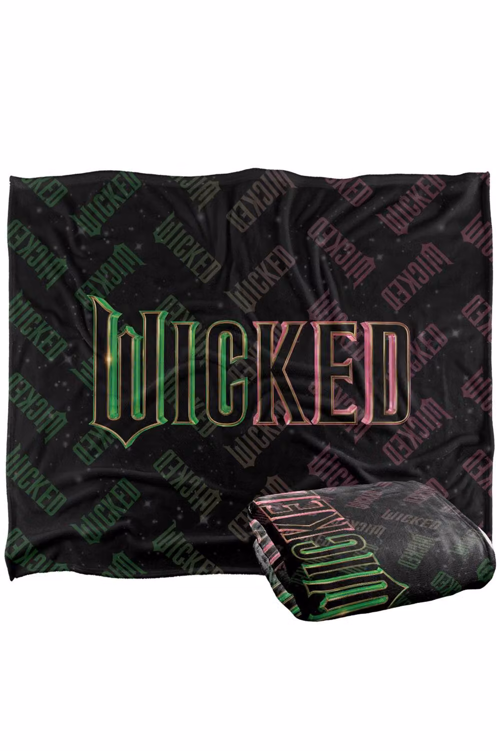 NBCU Wicked Movie Logo Pattern Super Soft Throw Blanket, Multicolour, W: 152 cm, D: 127 cm – 2