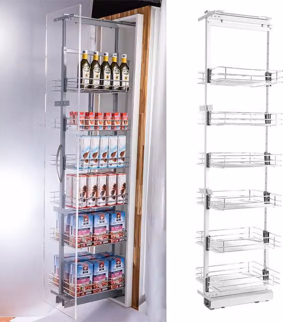 Livingandhome 6-Tier Pull Out Soft Closing Larder Unit Kitchen Storage Basket in Silver