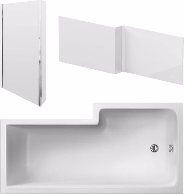 Balterley Left-Hand Square Acrylic Shower Bath and Apron Panel Set, White