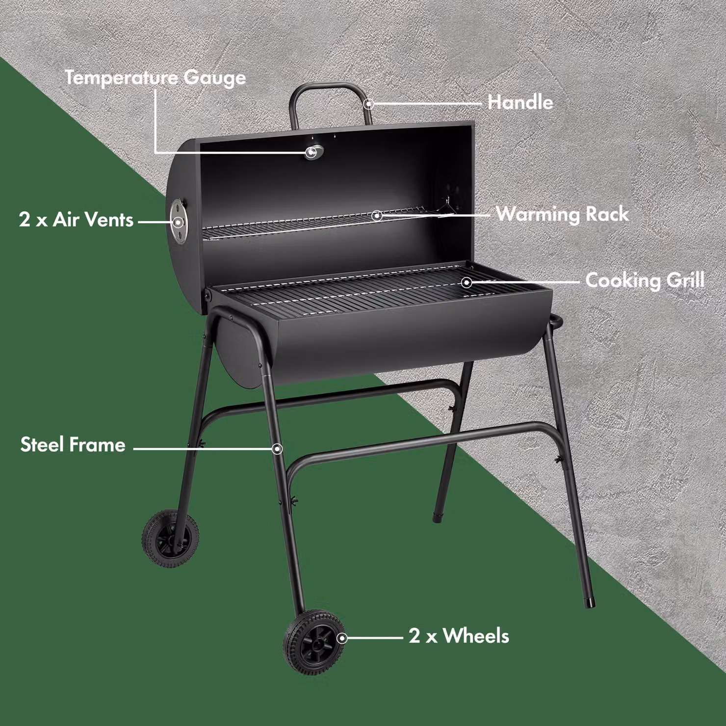 VonHaus Portable Barrel Charcoal BBQ and Smoker in Black – 6