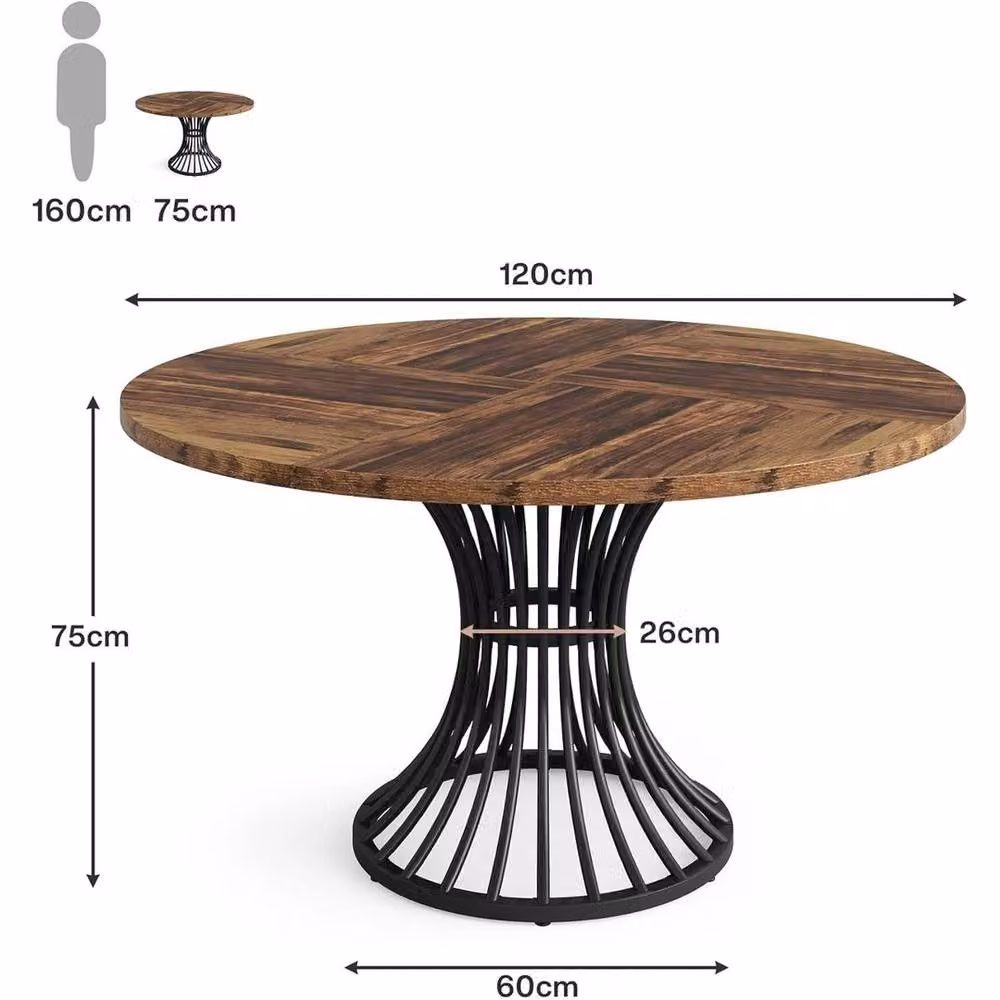 EONLION Round Industrial Dining Table in Brown, Diameter: 100 cm, Height: 75 cm – 2