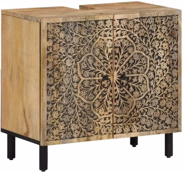Berkfield Home Retro Brown Mango Wood Bathroom Sink Cabinet W/D/H: 62 x 33 x 58 cm