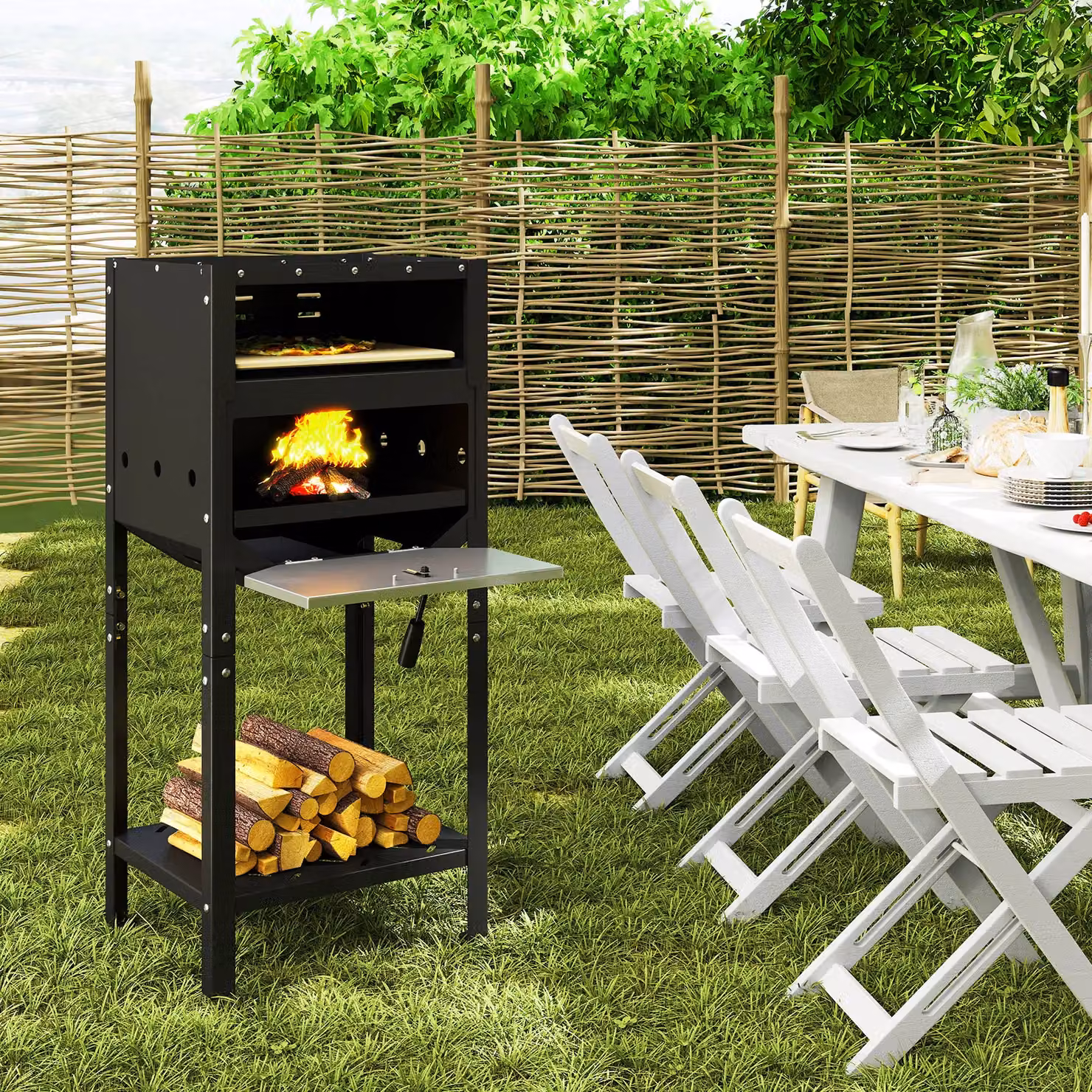 Costway Black Freestanding Wood-Fired Outdoor Pizza Oven – 10