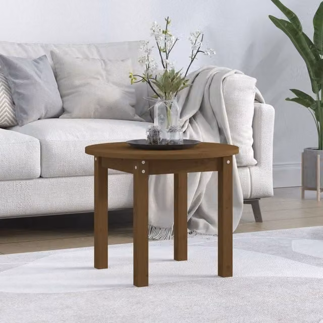 Berkfield Home Round Solid Wood Pine Coffee Table in Honey Brown, Diameter: 55 cm, Height: 45 cm – 1