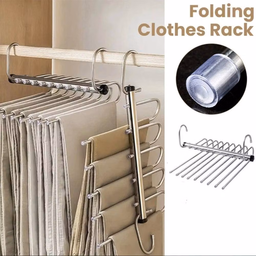 KORVIXA 9-Layer Stainless Steel Folding Trouser and Pant Hanger Rack in Silver – 2