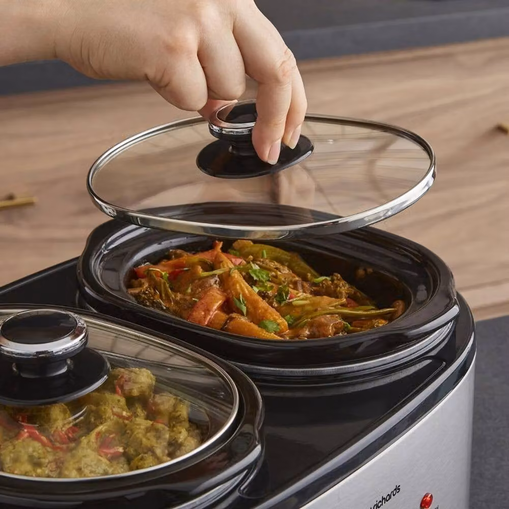 Morphy Richards DuoServe Double Pot Slow Cooker, 3.8L, Silver – 4