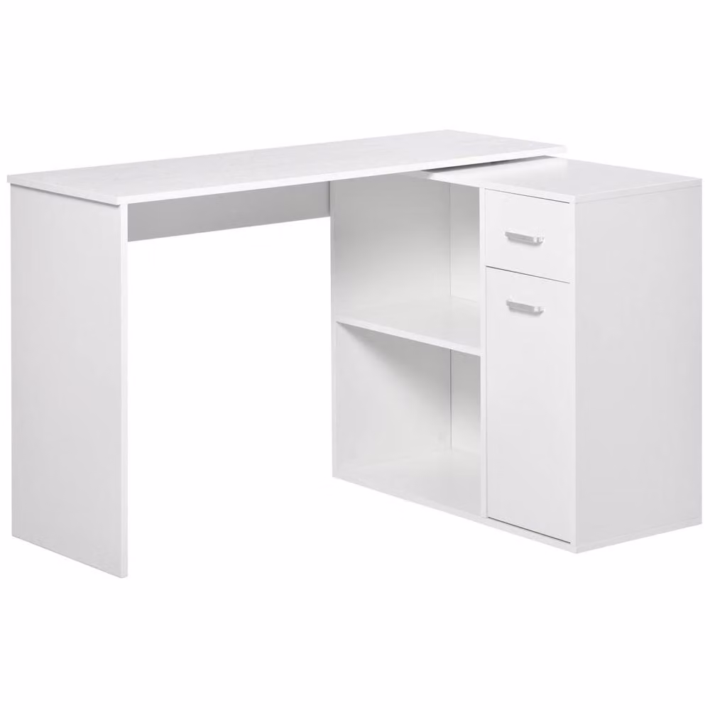 Wyld Haus Conono L Shaped Corner Desk in White Wood Grain with Single Pedestal Drawer – 2